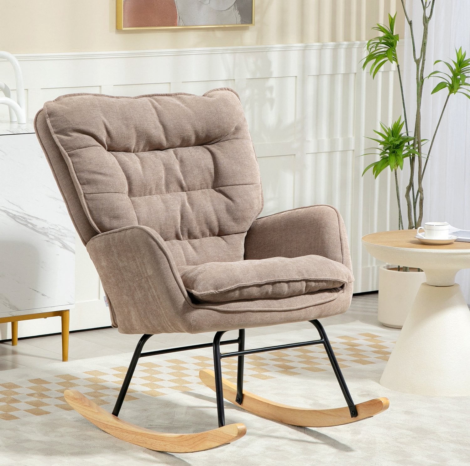 CHICFURN Schommelstoel met houten slede voor volwassenen - Bruin