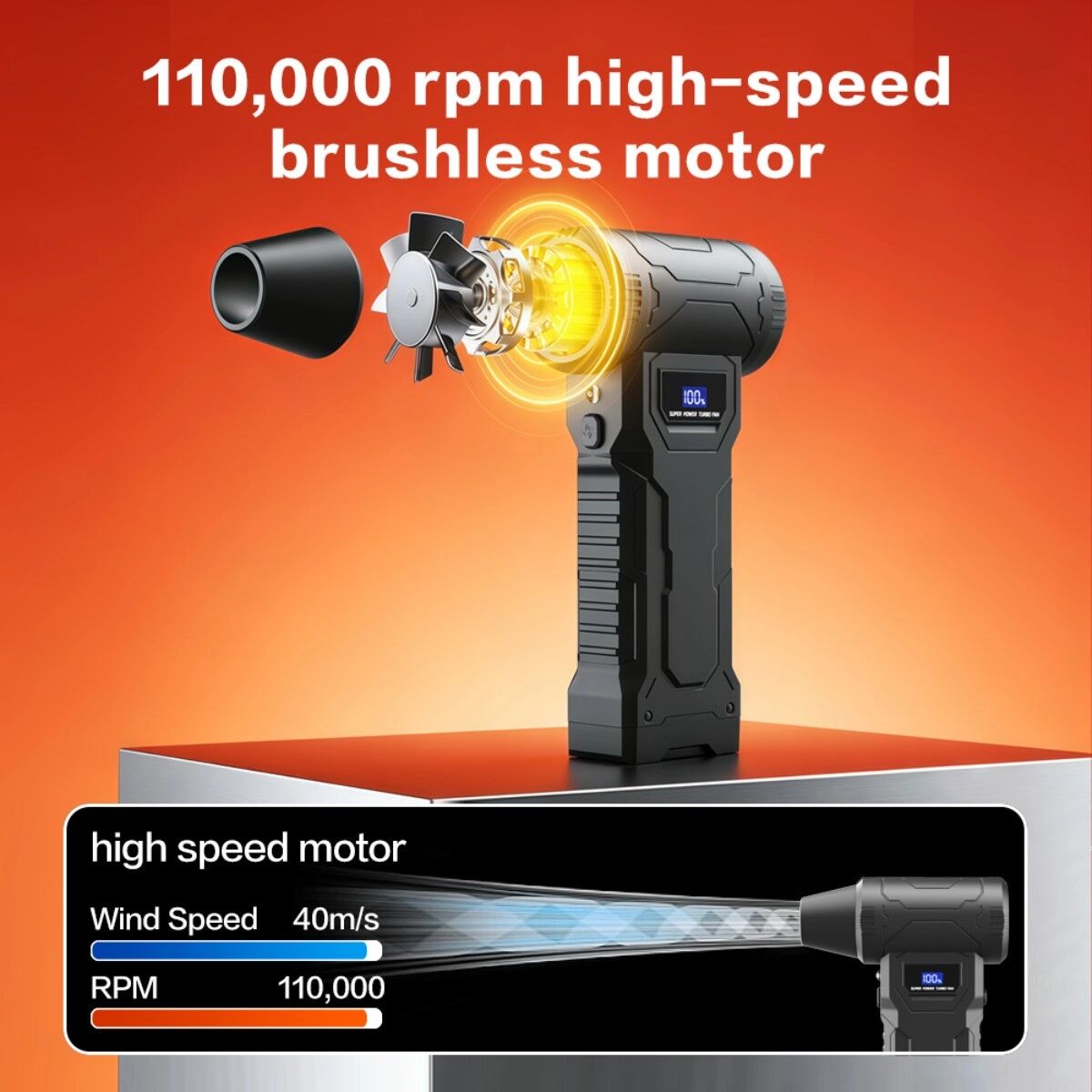 INF Handliches tragbares Mini-Luftgebläse – 110000RPM Turbo-Jet, 4000mAh wiederaufladbar, einstellbarer Luftdruck, kompaktes