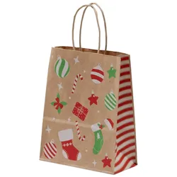 cwpack 100 Papier Tragetasche Weihhnachten Kraft 90gr/qm 18+8x22 gedrehter Henkel 300St/Krt  19,13gr