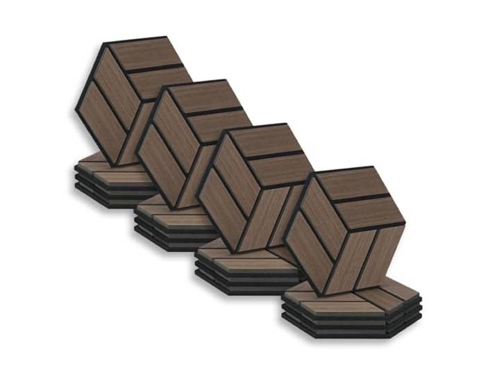 Homestyle4u 16x Hexagon Akustikplatten 30x26x2 cm Braun - Schallschutz