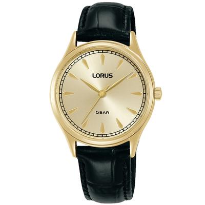 Quarzuhr LORUS, schwarz, gelbgoldfarben, goldfarben, Armbanduhren, Damen, Quarzuhr, Armbanduhr, Damenuhr, Lederarmband, analog