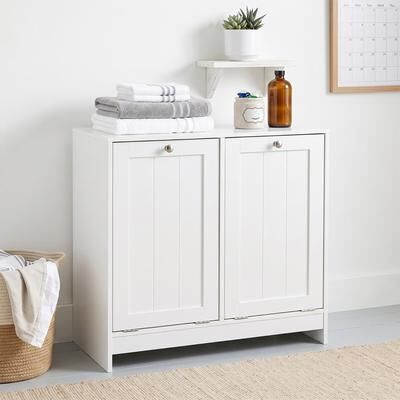 PARISLOFT "Laundry Storage Hamper Cabinet with 2 Tilt-Out Bins & Fluted Doors - 26.8"" x 26"" x 12"""