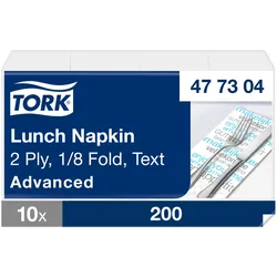 Tork Text Lunchserviette, 1/8-Falz, 2-lagig, 33 cm × 33 cm, 10 × 200 Servietten,...