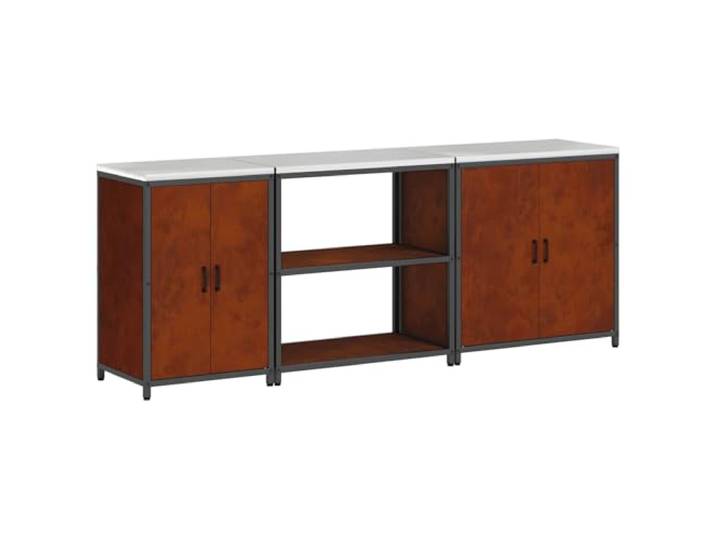 IBUQDDV Küchenschrank HATTEM 3 STK. Rostig Stahl Aufbewahrung Stahlkonstruktion, schwarze Griffe, einfache Montage, vielseitiger Stauraum, solide Beine, industrielles Design