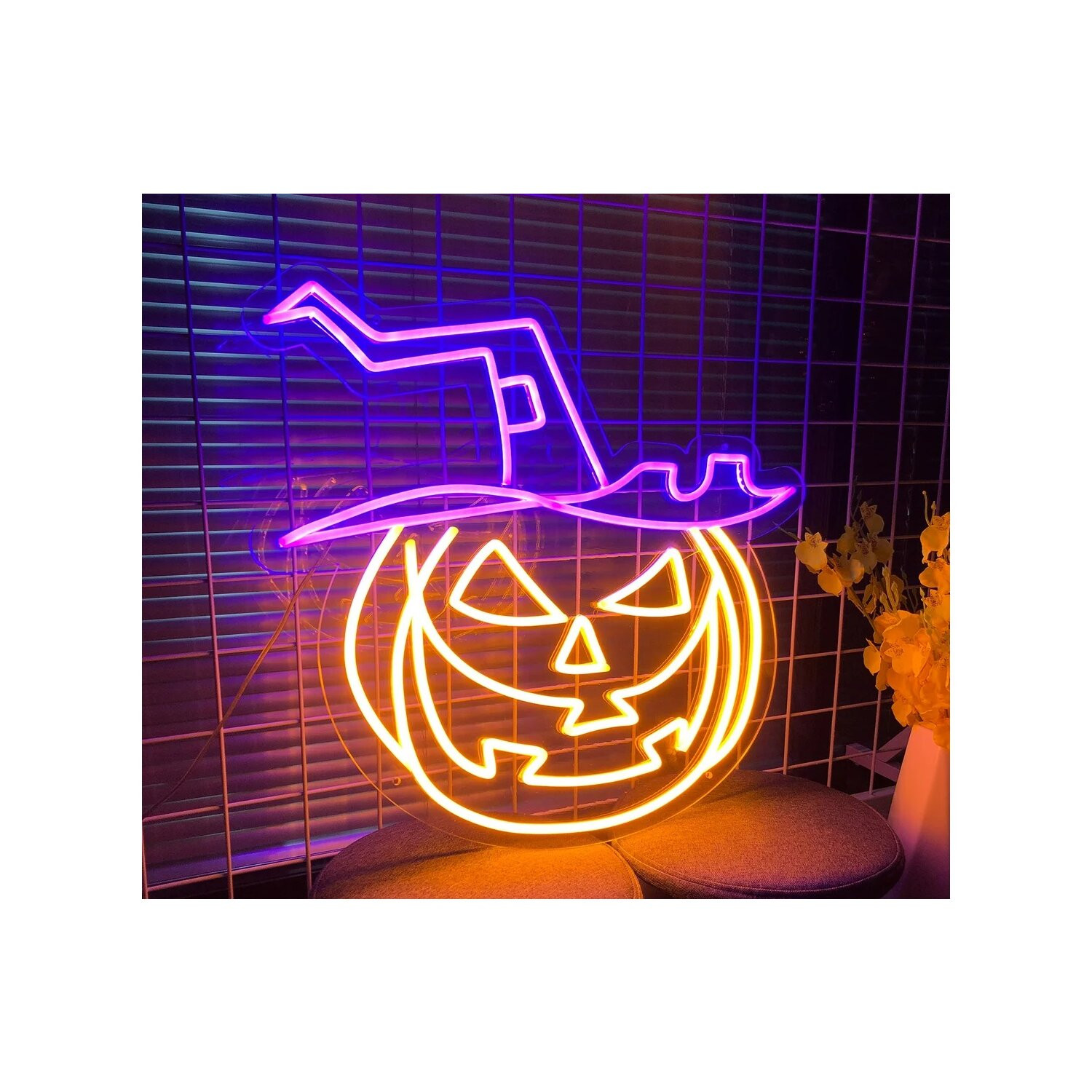 Forever Light Neon PLEXI LED Decoratieve lichtfiguur Heksenpompoen Oranje en Paars NNE16