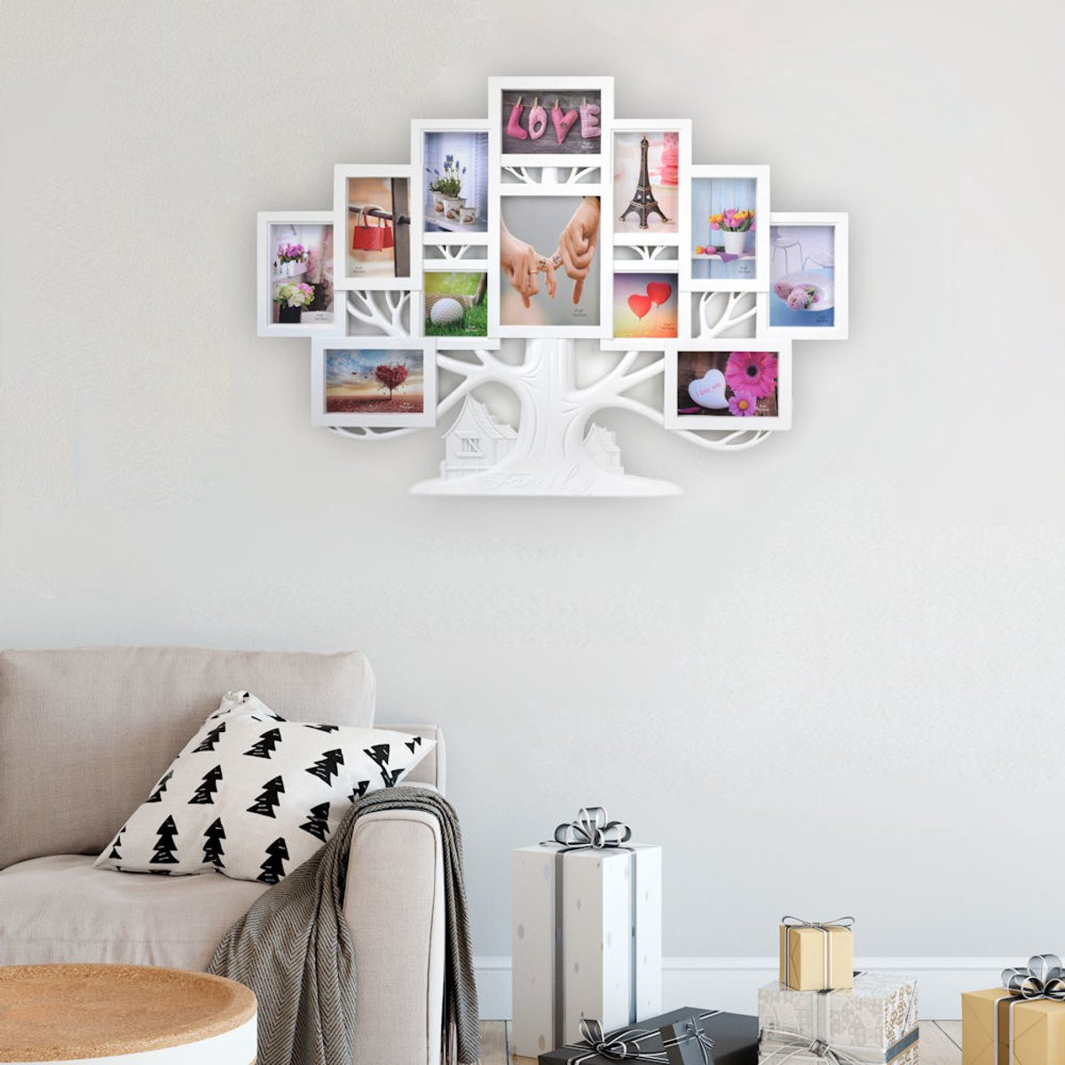 Fotolijst Collage voor 12 Foto's in Verschillende Maten - Fotokader met Fotoboom - 82 x 58 cm