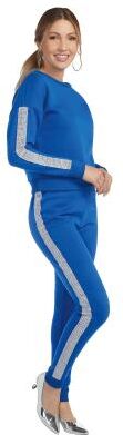 Masseys Rhinestone Jogger Set Casual in Cobalt, Size Small, Cotton/Spandex