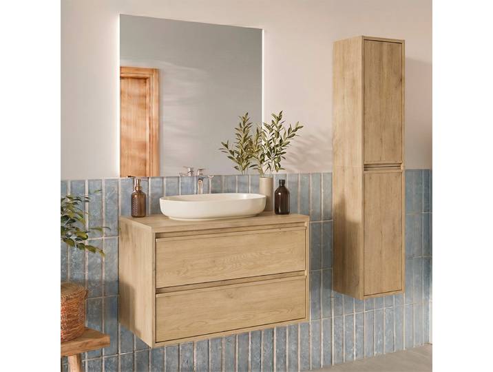 Ensemble Meuble Simple Vasque 80cm Et Colonne Edmé Bois