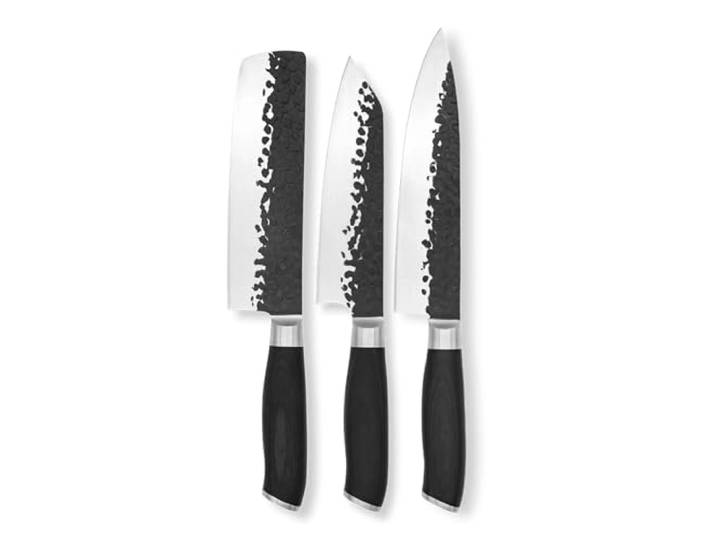 FIVI Küchenmesser Set 3-teilig YUKI, MATT, ROLF Scharfes Profi Messerset aus deutschem Edelstahl mit Hammerschlag & Pakkaholzgriff Kiritsuke, Hackmesser & Kochmesser für Fleisch & Gemüse