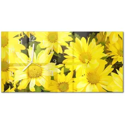 WANDUHR aus Glas 60x30 cm - Gelbe Blüten