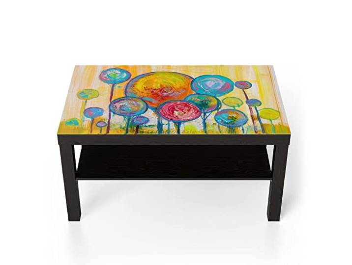 DEQORI Glastisch schwarz groß 90x50 cm Motiv Baumkronen nach Kandinsky ausgefallener Beistelltisch aus Glas Hochglanz Couchtisch fürs Wohnzimmer moderner Couch Tisch mit Design