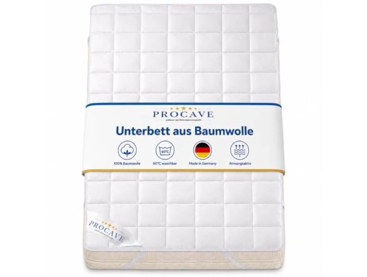PROCAVE weiches Unterbett 140x220 cm aus 100% Baumwolle, atmungsaktiv atmungsaktiver Matratzen-Schoner, hochwertige Matratzentopper, Matratzen-Auflage