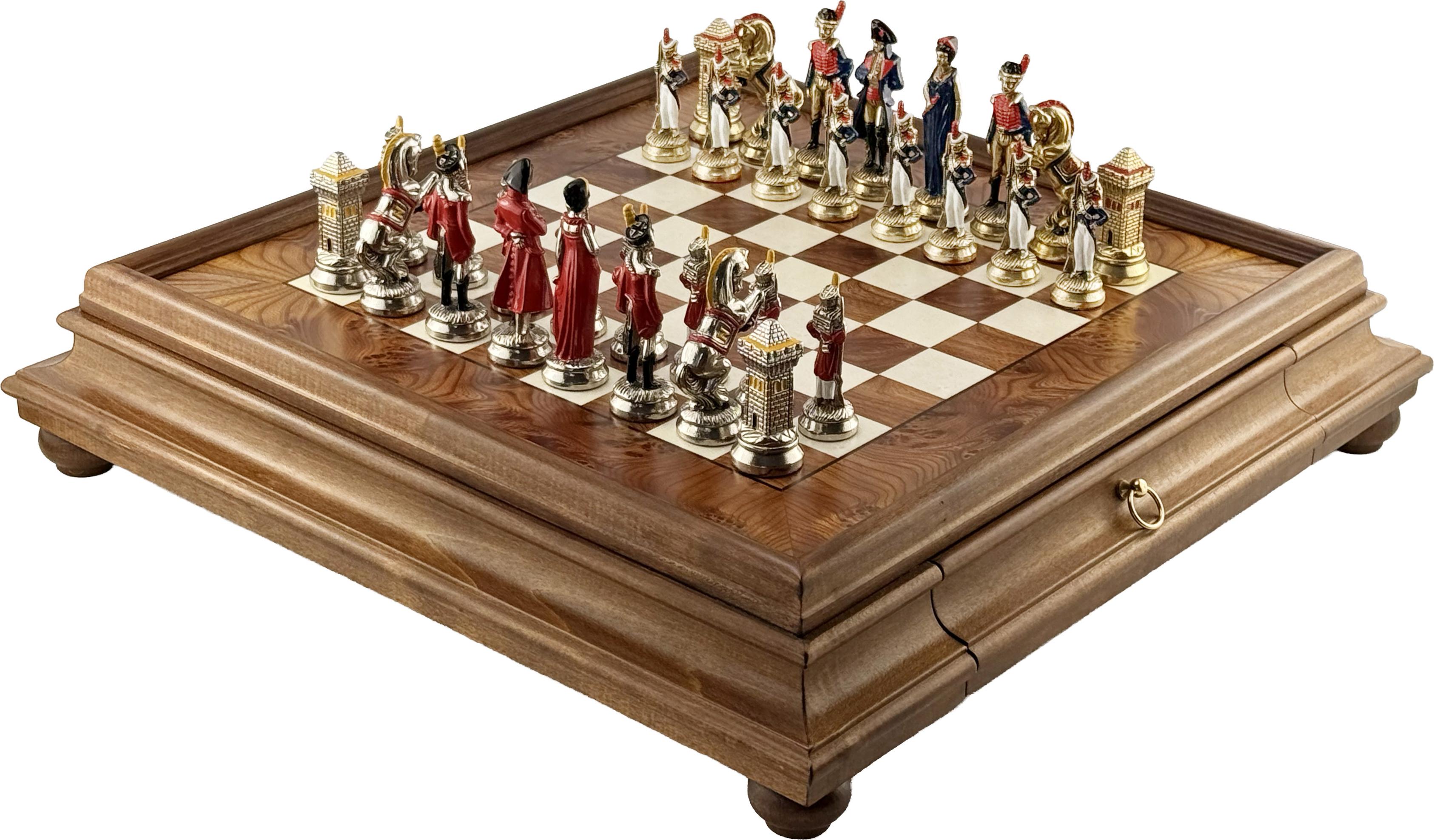 Italienisches Schachset Napaleon Handgefertigt 10Cm + Schachbrett Holz 53