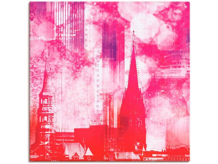 Leinwandbild ARTLAND Hamburg Collage III , lila (farbe bild(er): lila), B:40cm H:40cm, Bilder, Leinwandbild, auf Holzrahmen gespannt
