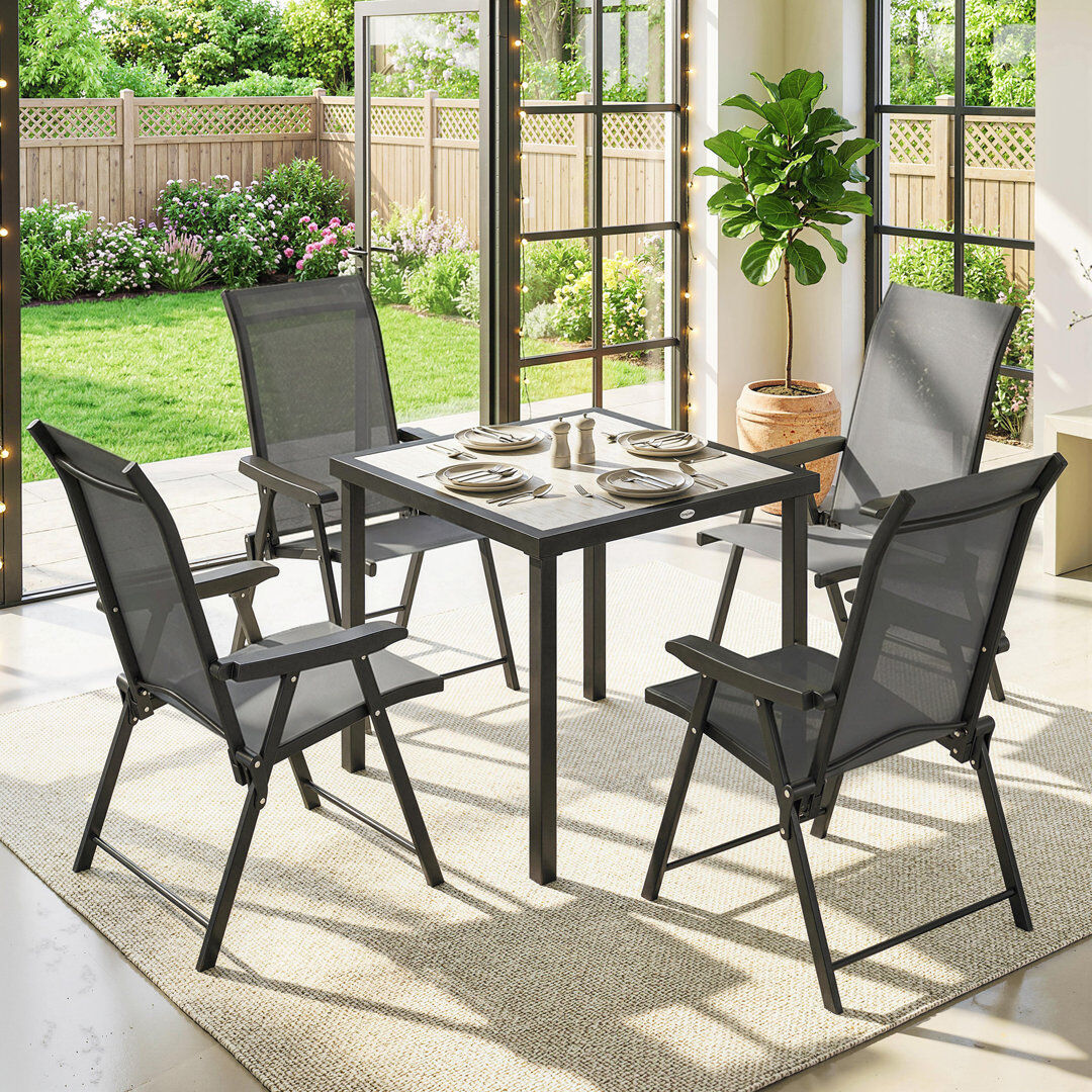 17 Stories Outsunny 5 Pieces Outdoor Dining Set, Garden Table and Chairs for 4 Black/Grey 4