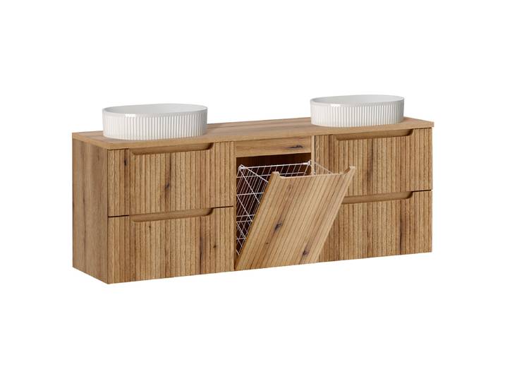 Meuble double vasque 160cm panier à linge Riva Bois