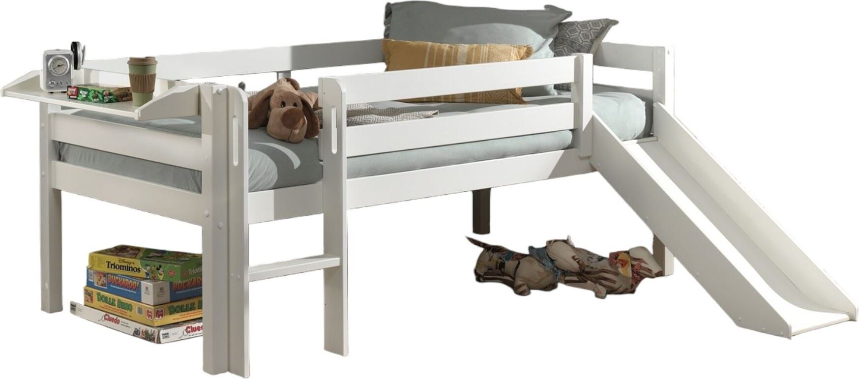 Kojenbett mit Rutsche Karolina 208x175x83 Massivholz Weiß