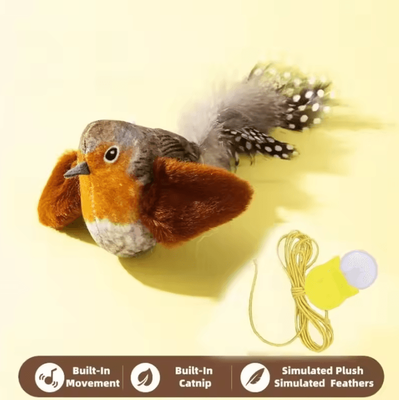 Inspire Curations Interactive Chirping Bird Cat Toy With Elastic Rope For Indoor Cats brown 6x13cm