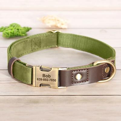 Uplift Picks Custom Engraved PU Leather Dog Collar Adjustable ID Buckle green large