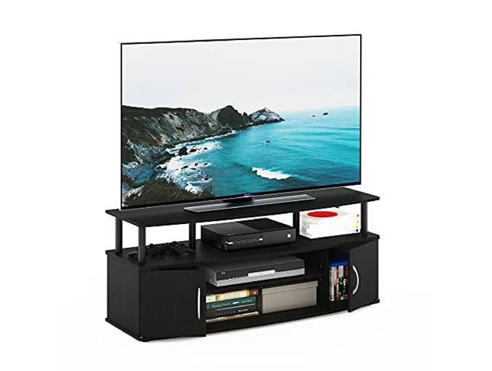 Furinno Jaya TV-Ständer für TVs bis 55 Zoll mit 2 Türen, Schwarz TV-Möbel mit Kabeldurchführungen, Entertainment-Center, TV-Konsole für Wohn- und Schlafzimmer