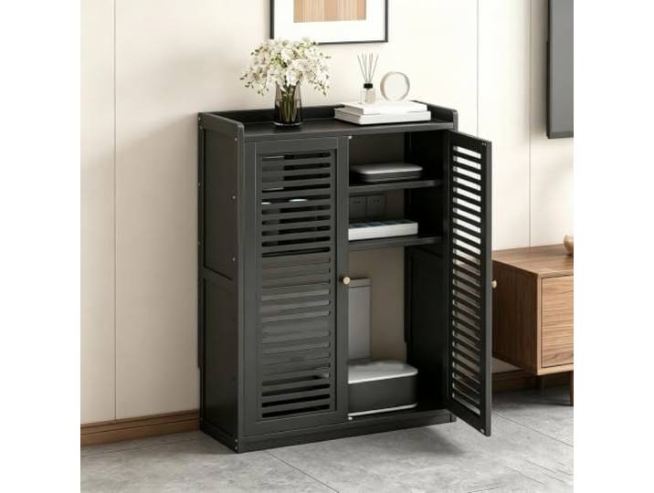 ZCQMSCWW Stereo-Schrank, Massivholz-Audio-Ständer mit Verstellbarem Regal Natürlicher Bambus, Werkzeuglose Montage, Kabelmanagement, Mehrstufige Medienaufbewahrung, Wohnzimmer