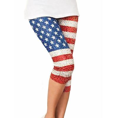 Leggings für Damen zum amerikanischen Unabhängigkeitstag – Urlaubsmode, Streetwear, Caprihosen, hoher Bund, Flagge, bequem, weich, dehnbar, für Alltag, Outdoor, Urlaub, blau, rot, Sommer, Frühling, Herbst, schmale Passform