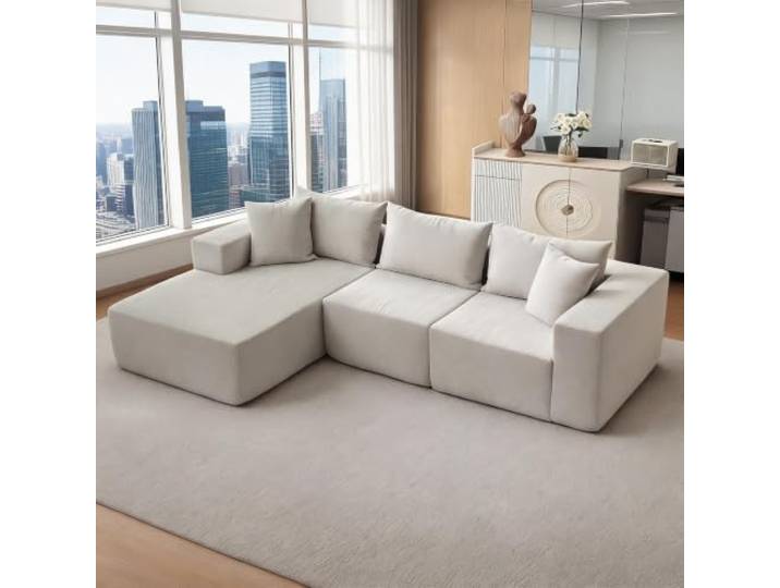 Boneless Cloud Ecksofa Für Wohnzimmer, Links Cord Mehrpersonen-Sofa Beige 108 Corner Sofa Cloud-Design mit Chaise longue, frei positionierbar für individuelle Wohnzimmerlayouts modernes vielseitiges