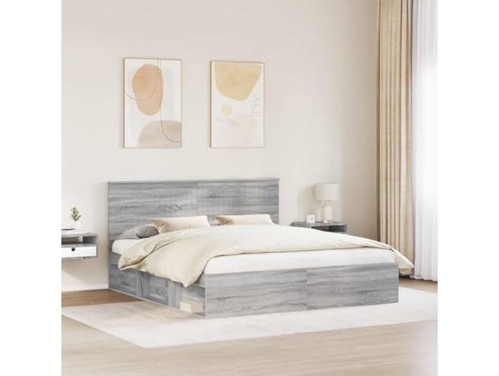 SKTQYQO Bettgestell Grau Sonoma 180 x 200 cm Kiefer massiv Technisches Holz, feste Latten, modernes Design, Doppelbettgestell