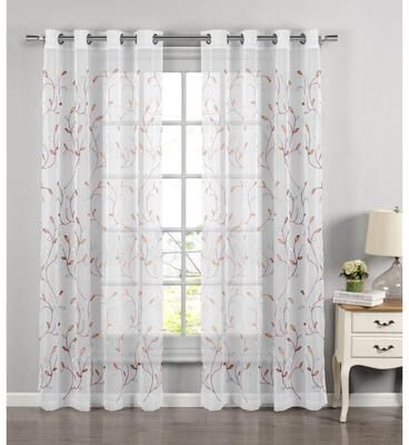 Window Elements Wavy Leaves Embroidered Sheer Extra Wide Window Curtain (Single Panel)