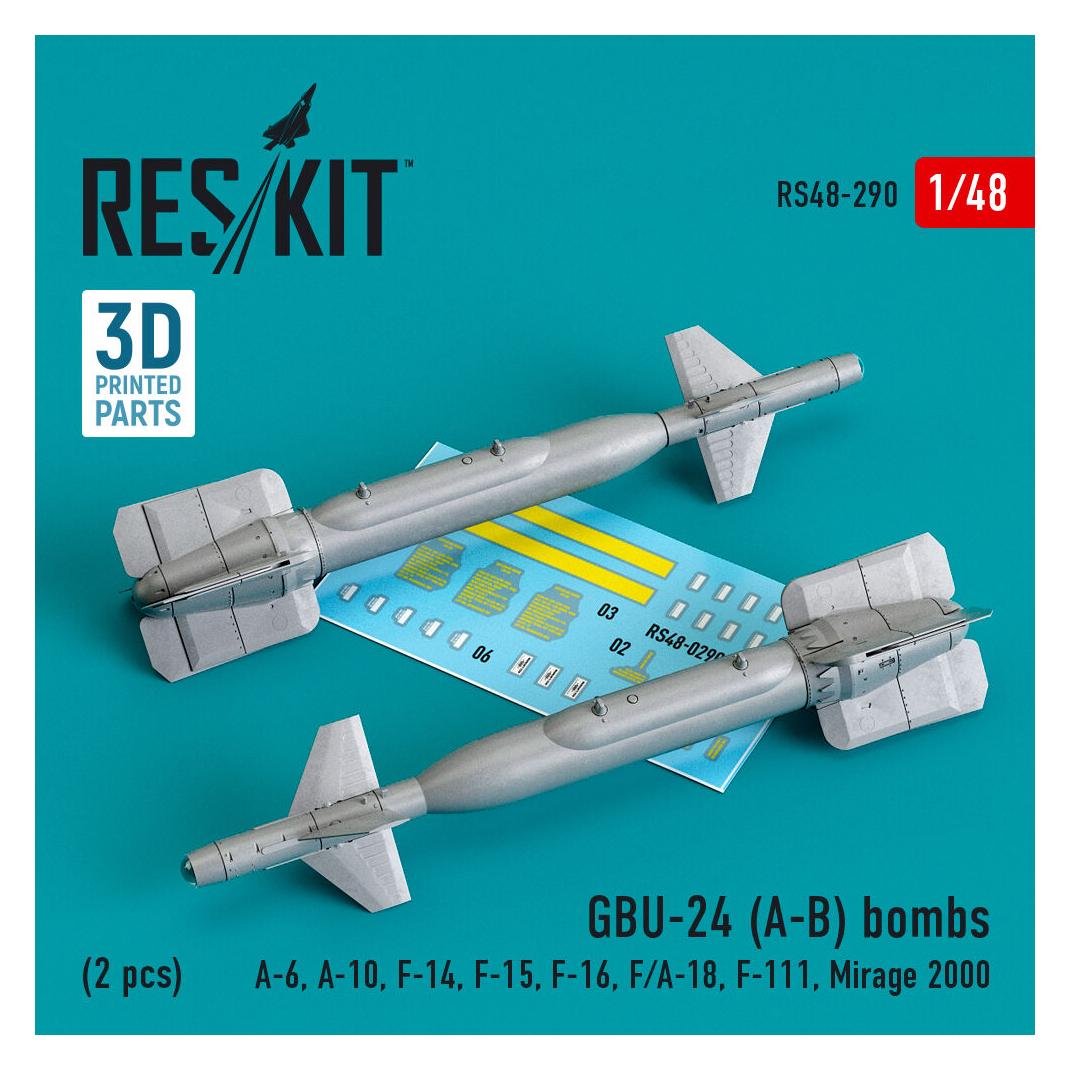 ResKit GBU-24 (A-B) bombs (2 pcs) (A-6, A-10, F-14, F-15, F-16, F/A-18, F-111, Mirage 2000) (3D Printed) (RS48-0290)