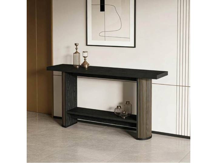 Console d'entrée noire AESVAR en bois 140 x 30 x 80 cm design moderne gain de place