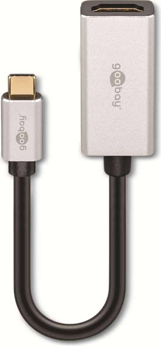 Goobay 60194 USB-C naar HDMI adapter, zilver-zwart, 0,15 m (USB-C naar HDMI type A)