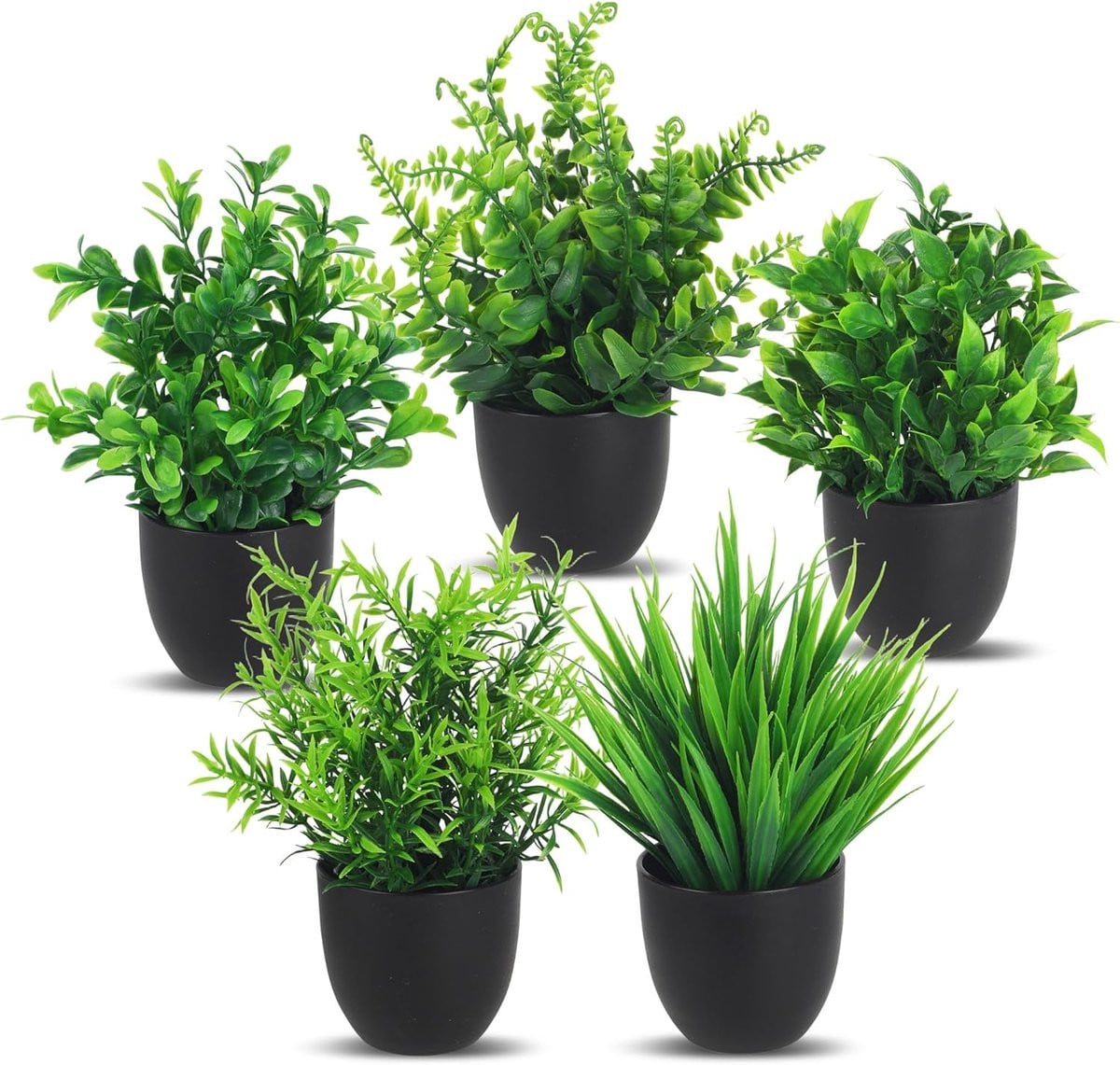 Kleine kunstplant in zwarte pot voor binnen- en buitendecoratie