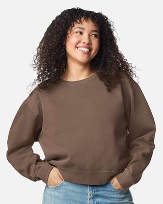 Comfort Colors 1566L Women's Garment-Dyed Mid-Length Crewneck Sweatshirt in Espresso size Small   Cotton/Polyester Blend