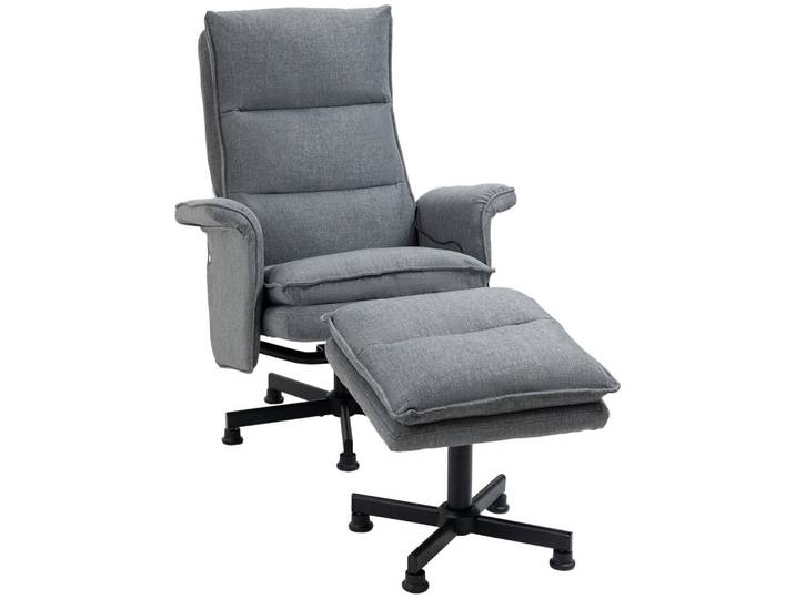 Homcom Massagesessel mit Fußhocker, Elektrischer Fernsehsessel mit Leinenoptik Grau, Kunststoff, 93x99x78 cm, Gartenmöbel, Gartenliegen, Relaxliegen