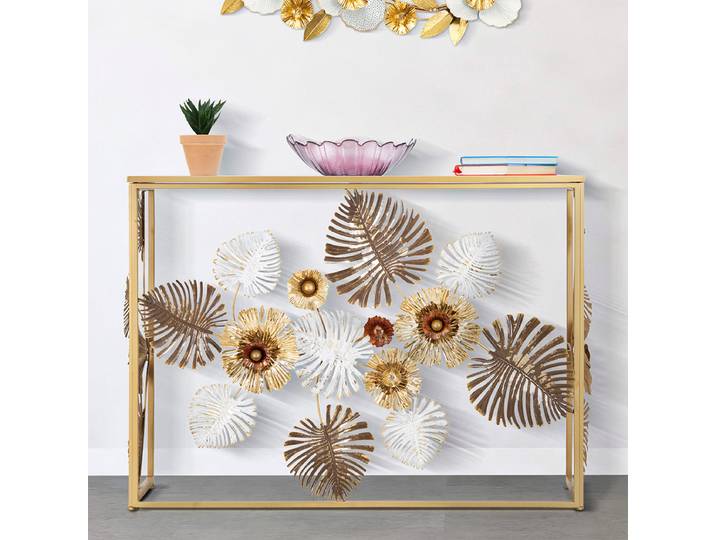 Console en métal et plateau en miroir Flora Dorée
