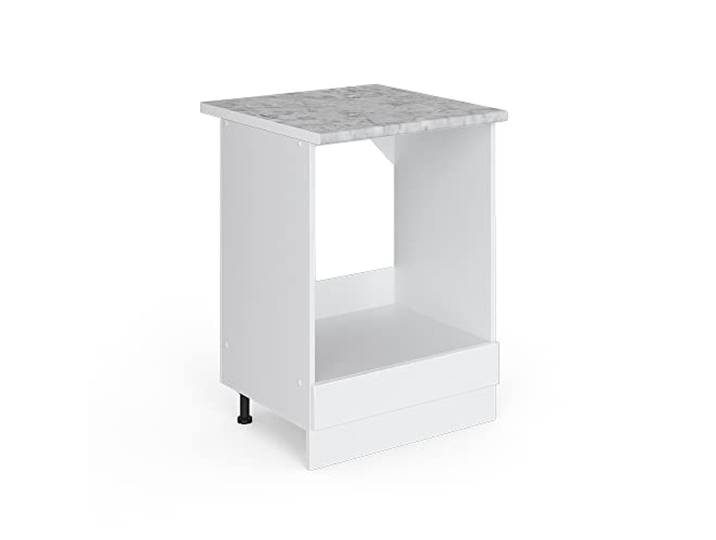 Vicco Herdumbauschrank R-Line, Weiß Hochglanz, 60 cm Backofennische · Arbeitsplatte Marmor · Höhenverst. Füße · Frei kombinierbar · Einfache Integration
