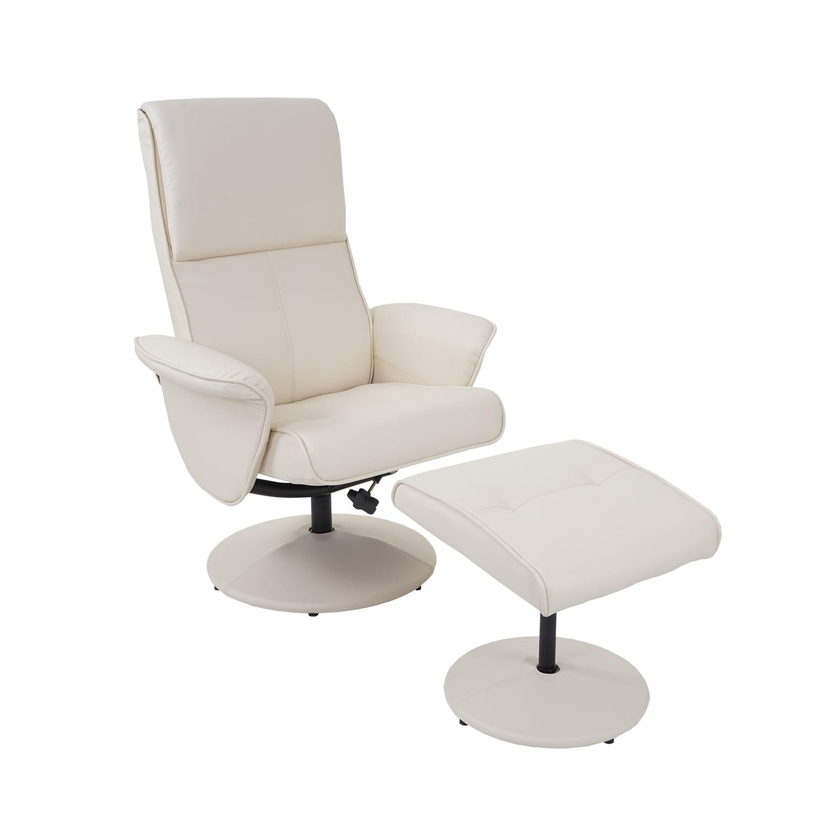 Relaxsessel Stockholm, Fernsehsessel Relaxliege TV-Sessel mit Hocker ~ Kunstleder, creme