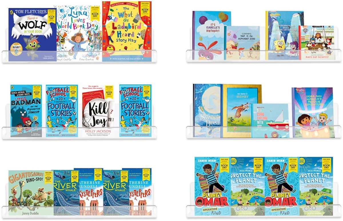Dailygoods Zwevende Planken 6 stuks Transparant Acryl Wandplank voor Kinderboeken en Display