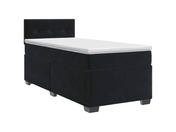 KTHLBRH Boxspringbett mit Matratze schwarz 90 x 200 cm Samt Kopfteil verstellbar 78-88 cm, Taschenfedern, mittlere Härte, inklusive Topper, Lattenrost, abnehmbare Bezüge