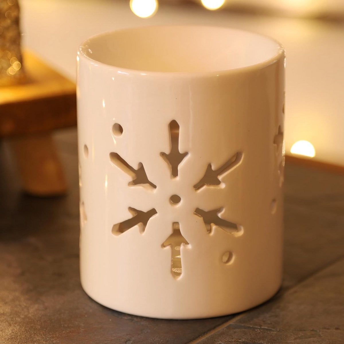 Keramische Wax Melter Theelichthouder Kerstboom Sneeuwvlok Decoratie Wit