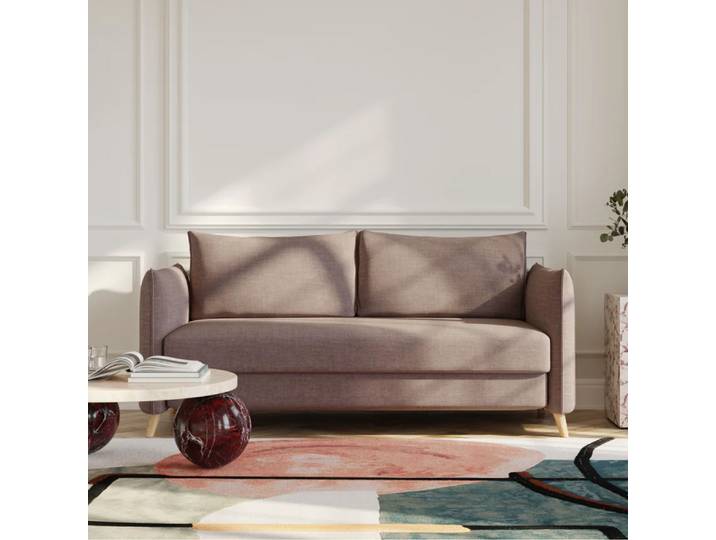 BRUNO Schlafsofa 160cm in Braun Pillow stabiles Massivholz & Boxspringkomfort