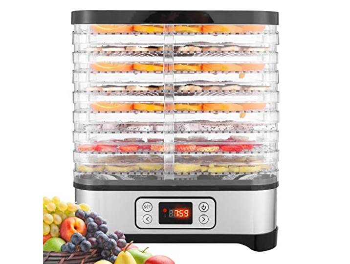 Dörrautomat 400W Dörrgerät mit LCD Display, 8 Etagen Obsttrockner Dehydrator, Temperatur & Timer 72H einstellbar, BPA-frei Trockner für Obst Gemüse Fleisch