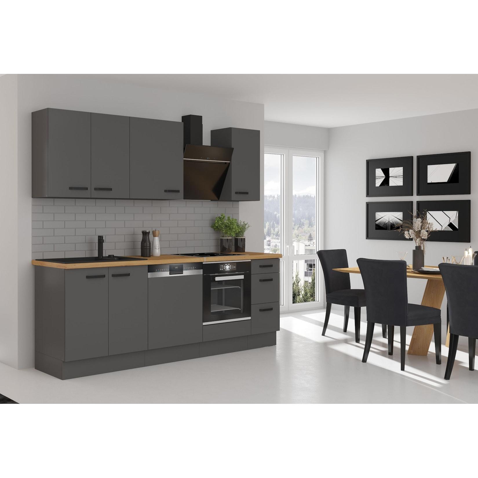 Küche NESSA Basic 240 cm Anthrazit Grau Küchenzeile Küchenblock Einbauküche