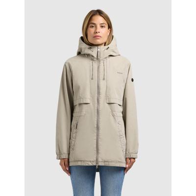 Anorak KHUJO "RANIA", Damen, Gr. S, beige (light grau), Web, 75% Baumwolle, 25% Nylon, unifarben, regular fit hüftlang, eingesetzt elastischer Bund, Jacken