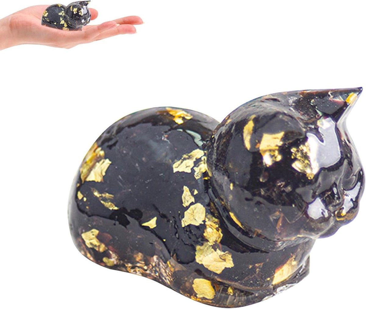Handgesneden Obsidiaan Kat - Zwart Gelukssteen Beeldje voor Decoratie - 1 x 1 x 1 cm