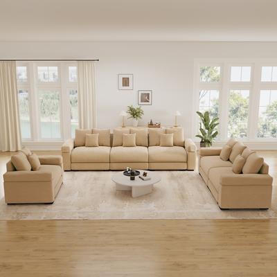 GDFStudio - 3-Piece Oversized Cloud Vertical Ribbed Corduroy Modular Sectional Sofa Set