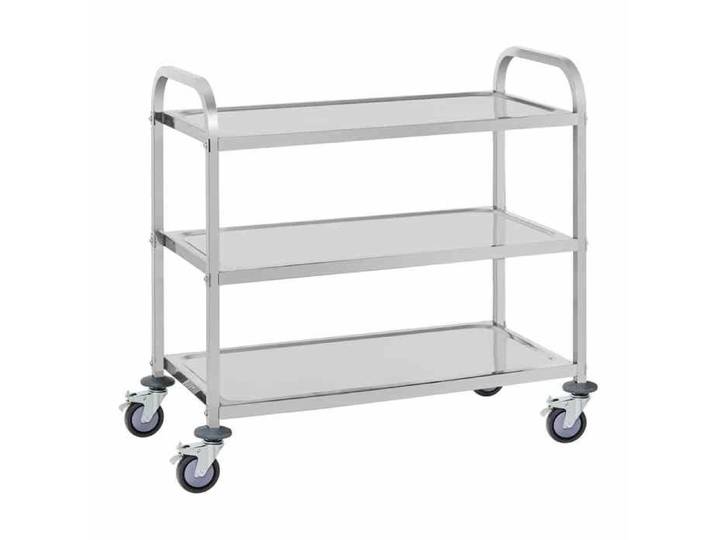 Chariot de service - ROYAL CATERING - Inox 3 plateaux - 50 kg/plateau - roulettes anti‑vibrations - butoir anti‑choc