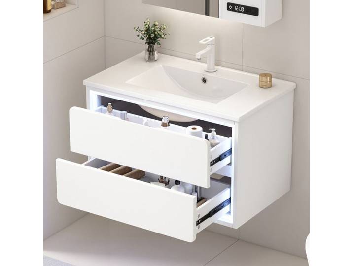 Luscriate - Meuble de Salle de Bains en Suspendu vec Lavabo Céramique 2 Tiroirs - 76x46x58 5 cm Blanc