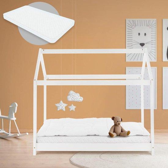 Kinderbett im Spielhaus-Design - Zum Träumen und Spielen - Aus massivem Kiefernholz - 70 x 140 cm - Weiß